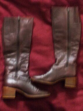 Red Hot Brown Leather Heeled Boots Made in Brazil Size 9 M